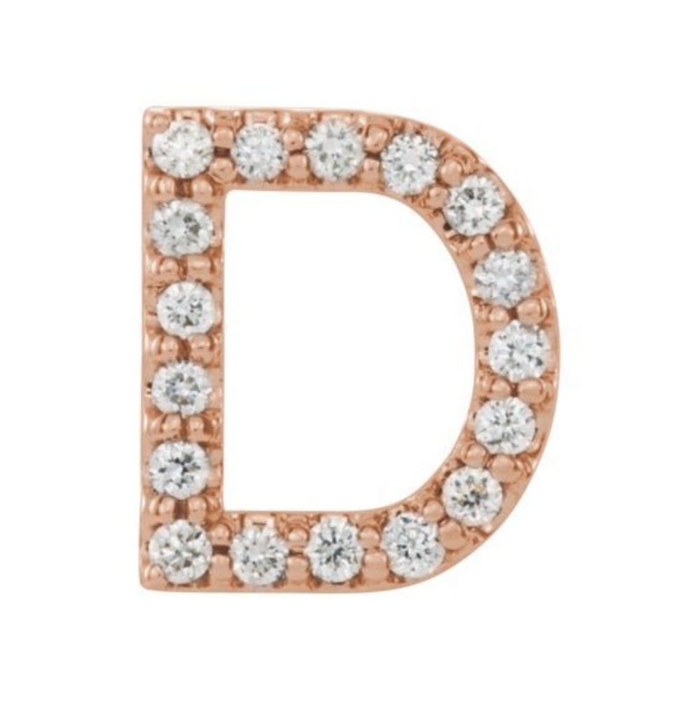 14k Rose Gold Diamond Letter 'D' Initial Stud Earring 