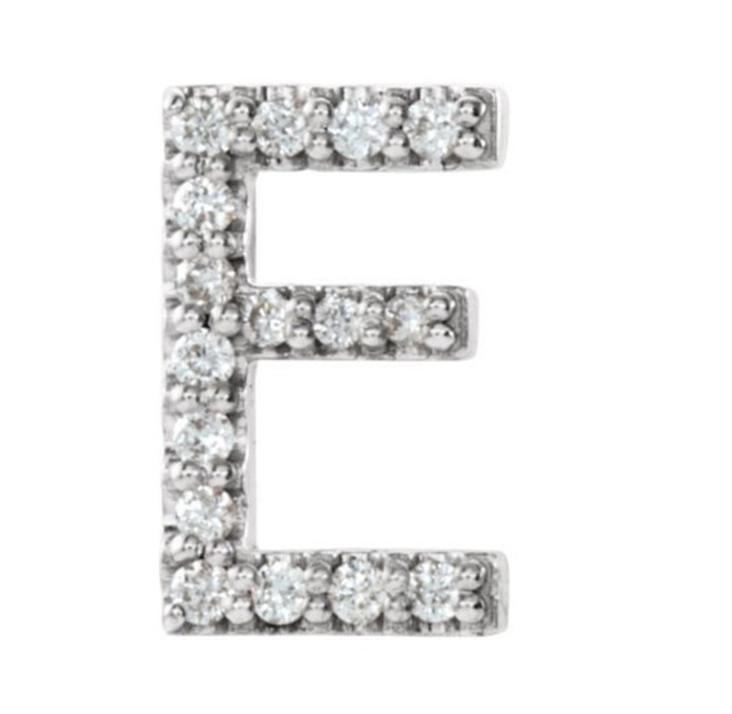 Rhodium-Plated 14k White Gold Diamond Letter 'E' Initial Stud Earring 