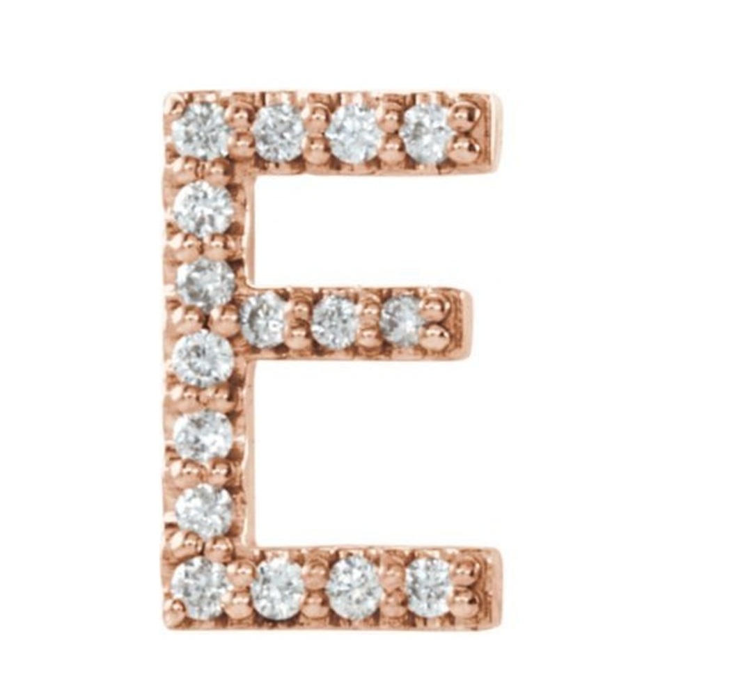 14k Rose Gold Diamond Letter 'E' Initial Stud Earring 