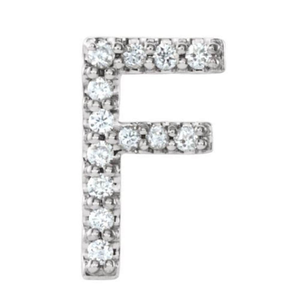 Rhodium-Plated 14k White Gold Diamond Letter 'F' Initial Stud Earring 