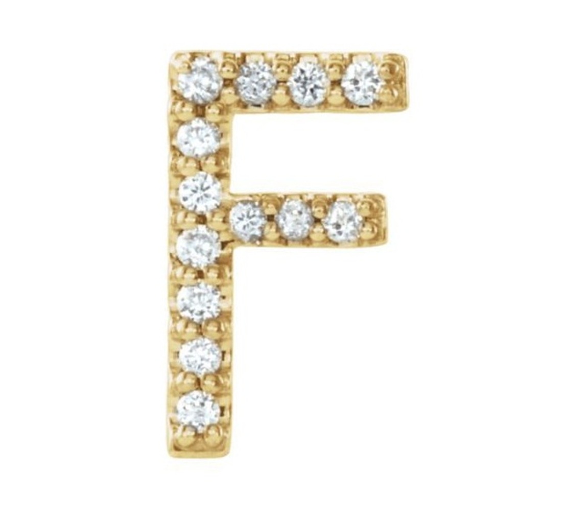 14k Yellow Gold Gold Diamond Letter 'F' Initial Stud Earring 