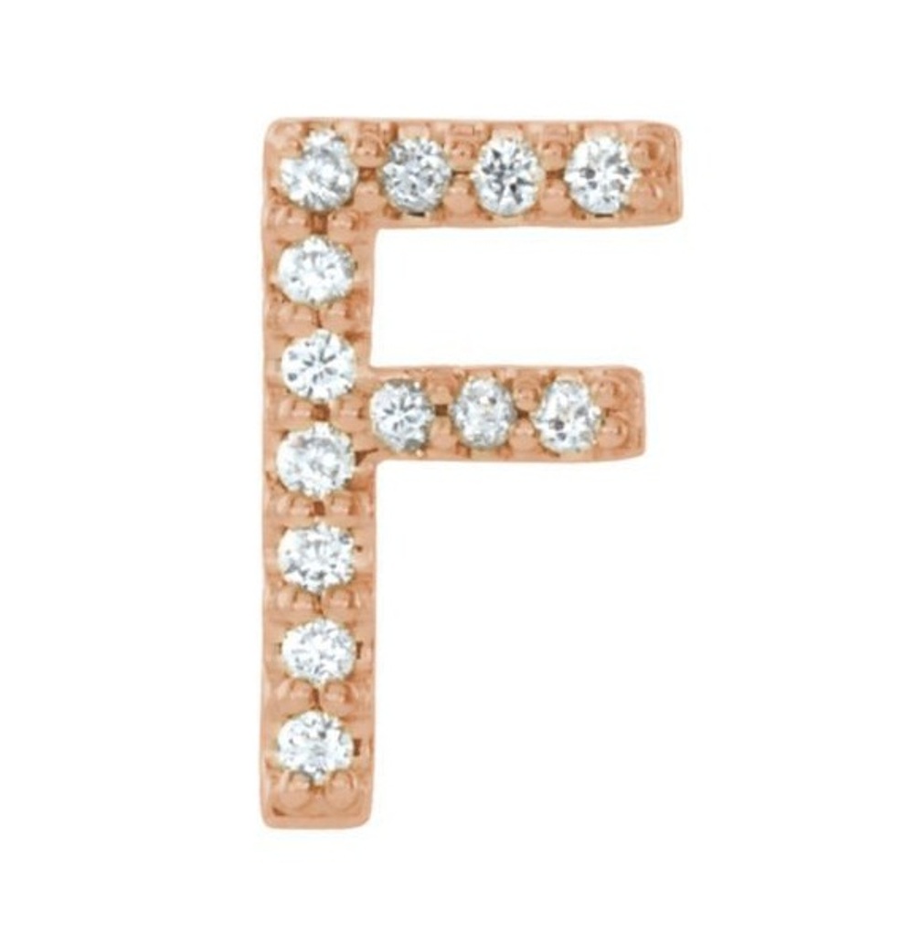 14k Rose Gold Diamond Letter 'F' Initial Stud Earring 