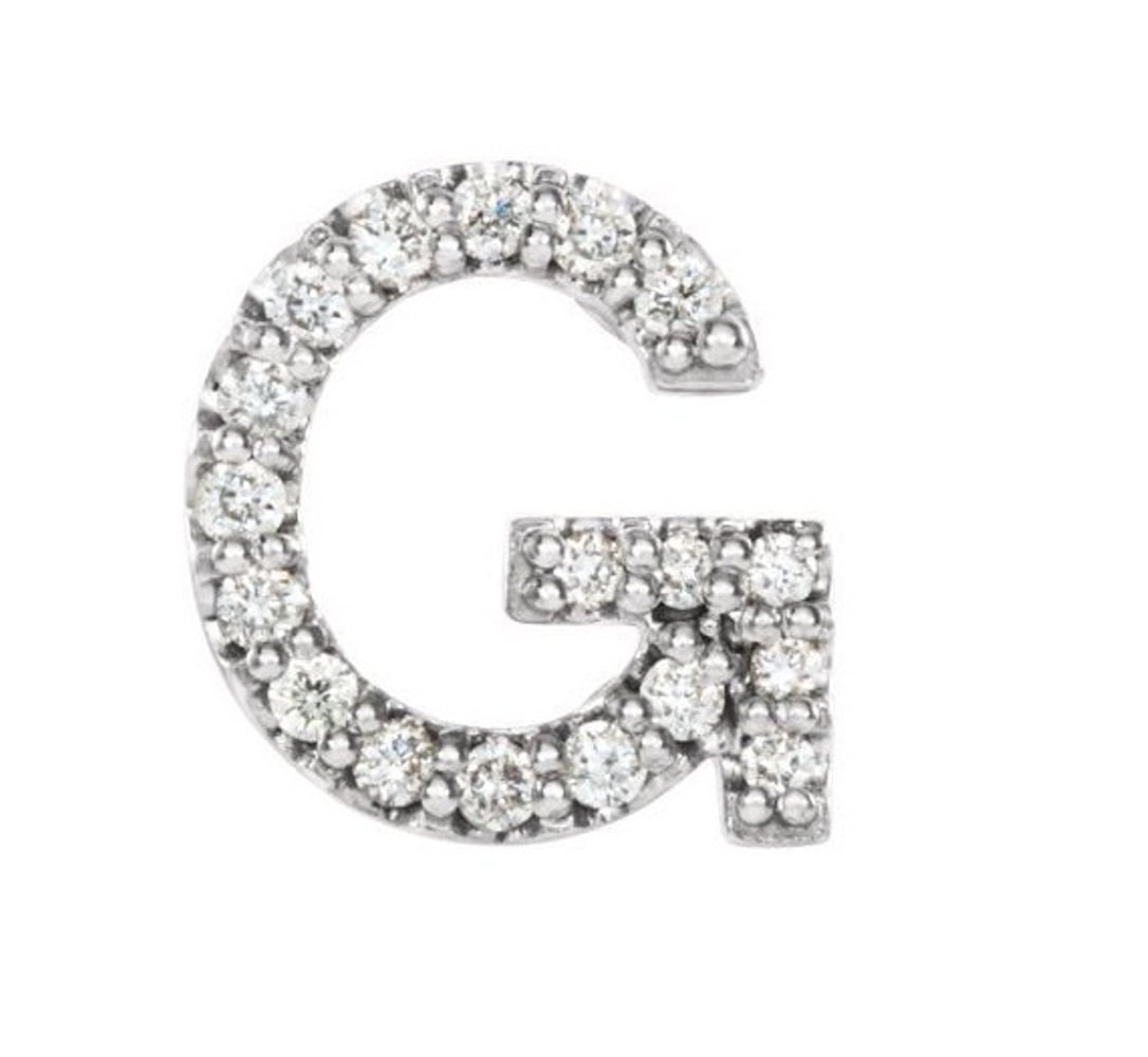 Rhodium-Plated 14k White Gold Diamond Letter 'G' Initial Stud Earring 