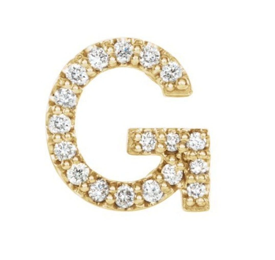 14k Yellow Gold Gold Diamond Letter 'G' Initial Stud Earring 