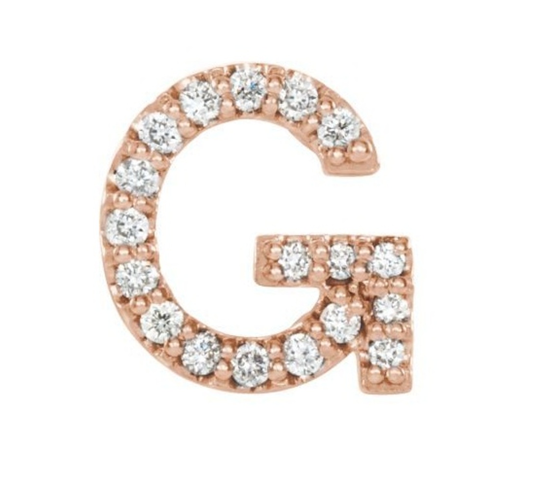 14k Rose Gold Diamond Letter 'G' Initial Stud Earring 