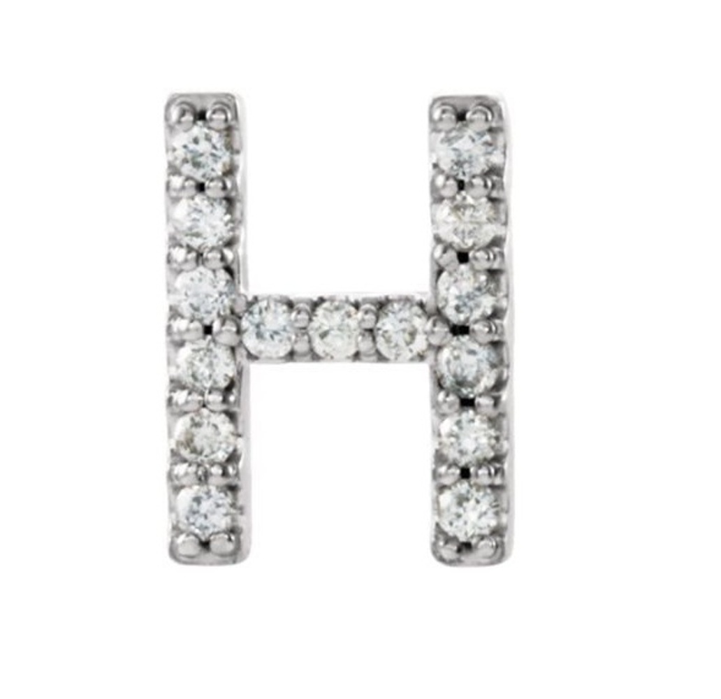 Rhodium-Plated 14k White Gold Diamond Letter 'H' Initial Stud Earring 