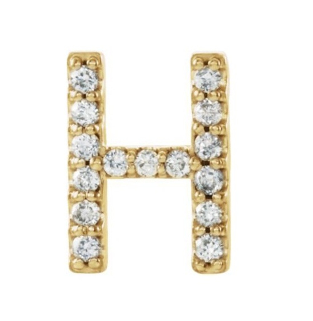 14k Yellow Gold Gold Diamond Letter 'H' Initial Stud Earring 