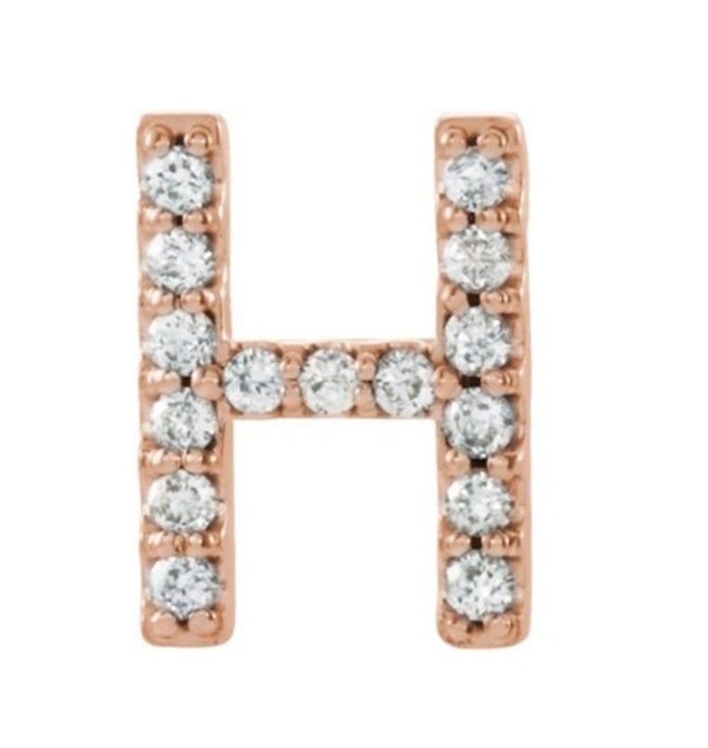 14k Rose Gold Diamond Letter 'H' Initial Stud Earring 