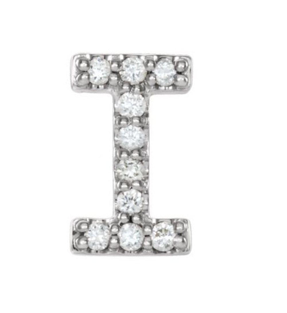 Rhodium-Plated 14k White Gold Diamond Letter 'I' Initial Stud Earring 