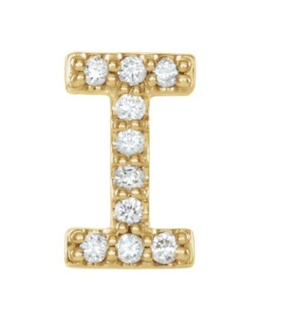 14k Yellow Gold Gold Diamond Letter 'I' Initial Stud Earring 