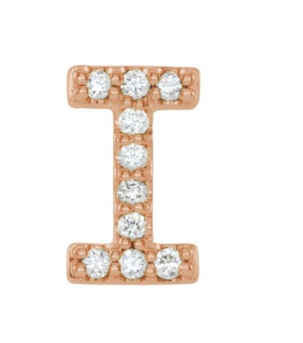 14k Rose Gold Diamond Letter 'I' Initial Stud Earring 