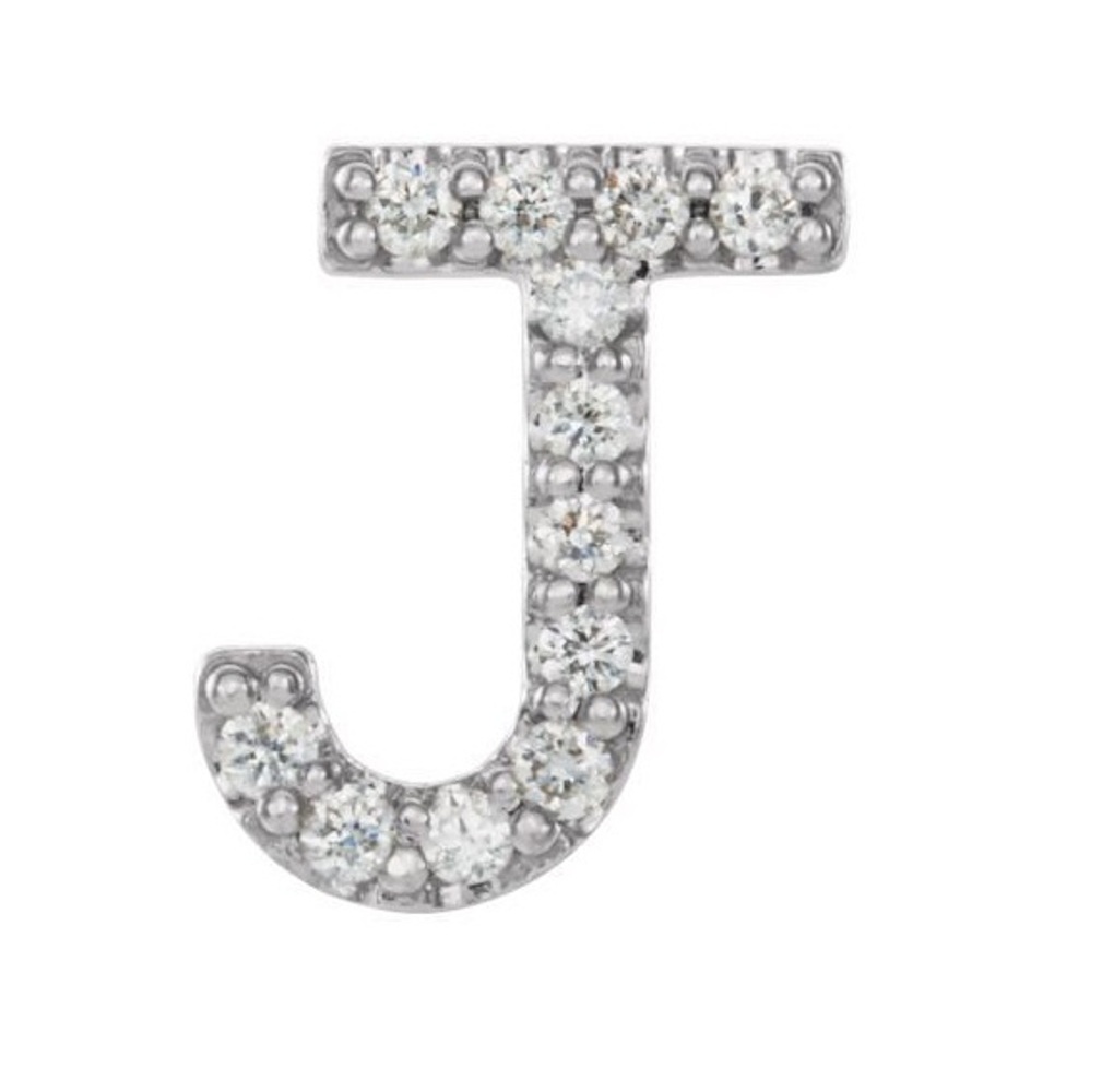 Rhodium-Plated 14k White Gold Diamond Letter 'J' Initial Stud Earring 