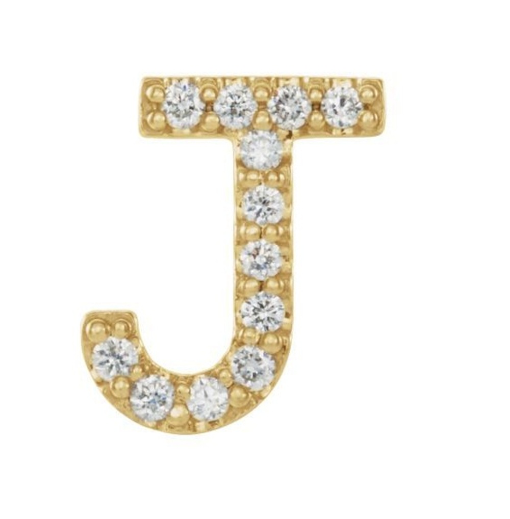 14k Yellow Gold Gold Diamond Letter 'J' Initial Stud Earring 