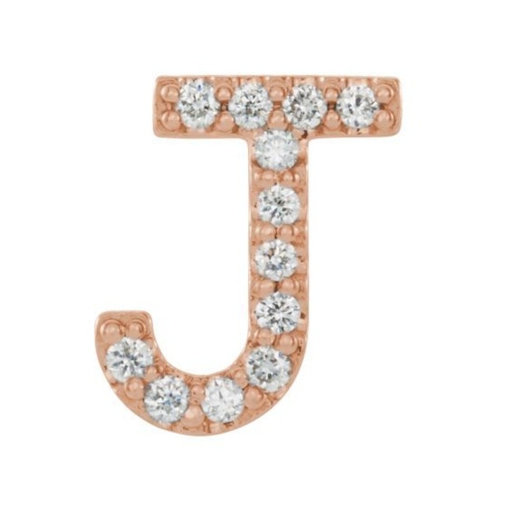 14k Rose Gold Diamond Letter 'J' Initial Stud Earring 