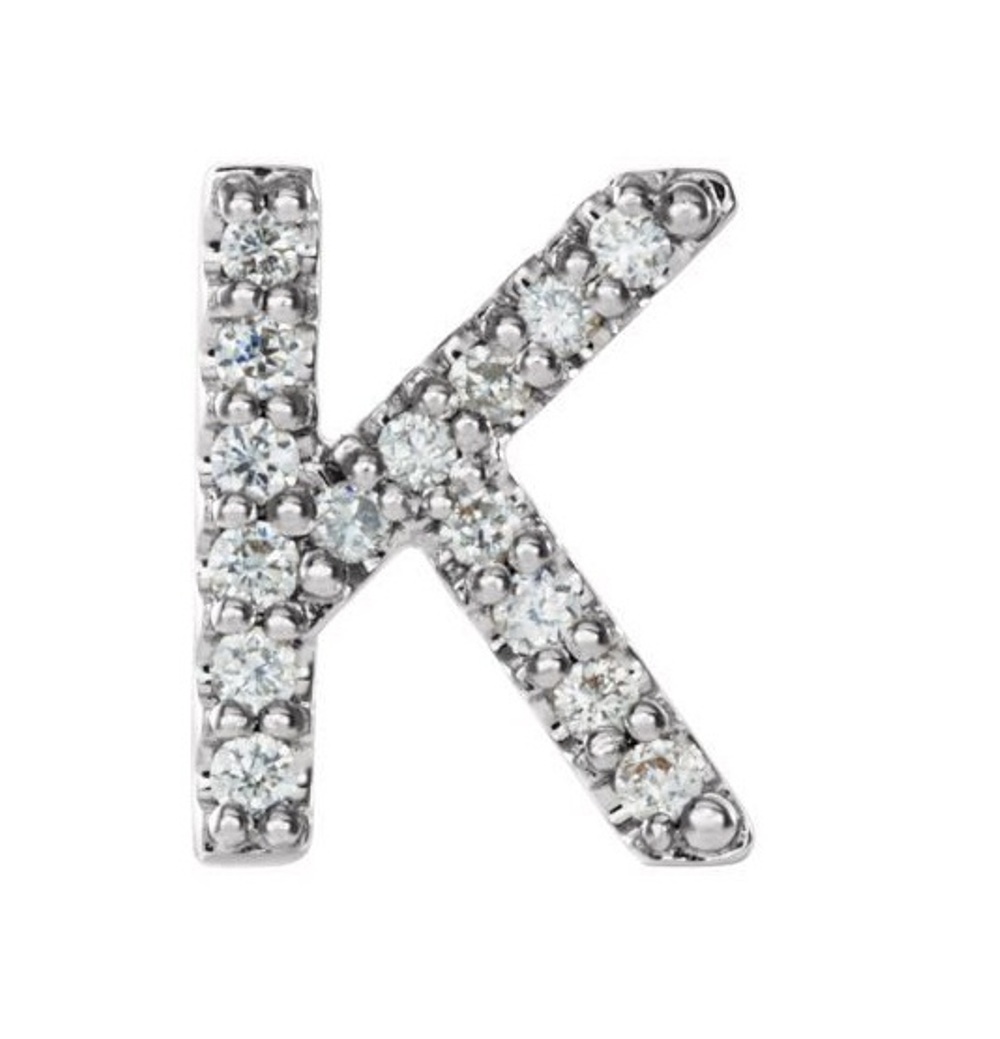 Rhodium-Plated 14k White Gold Diamond Letter 'K' Initial Stud Earring 