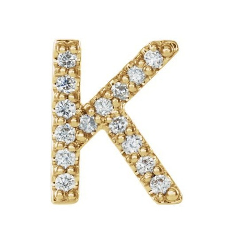 14k Yellow Gold Gold Diamond Letter 'K' Initial Stud Earring 