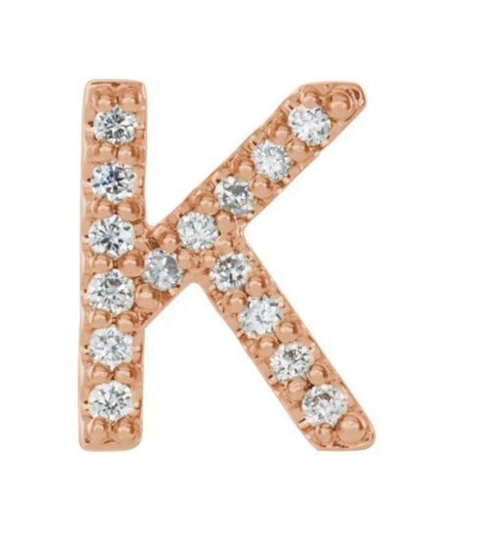 14k Rose Gold Diamond Letter 'K' Initial Stud Earring 