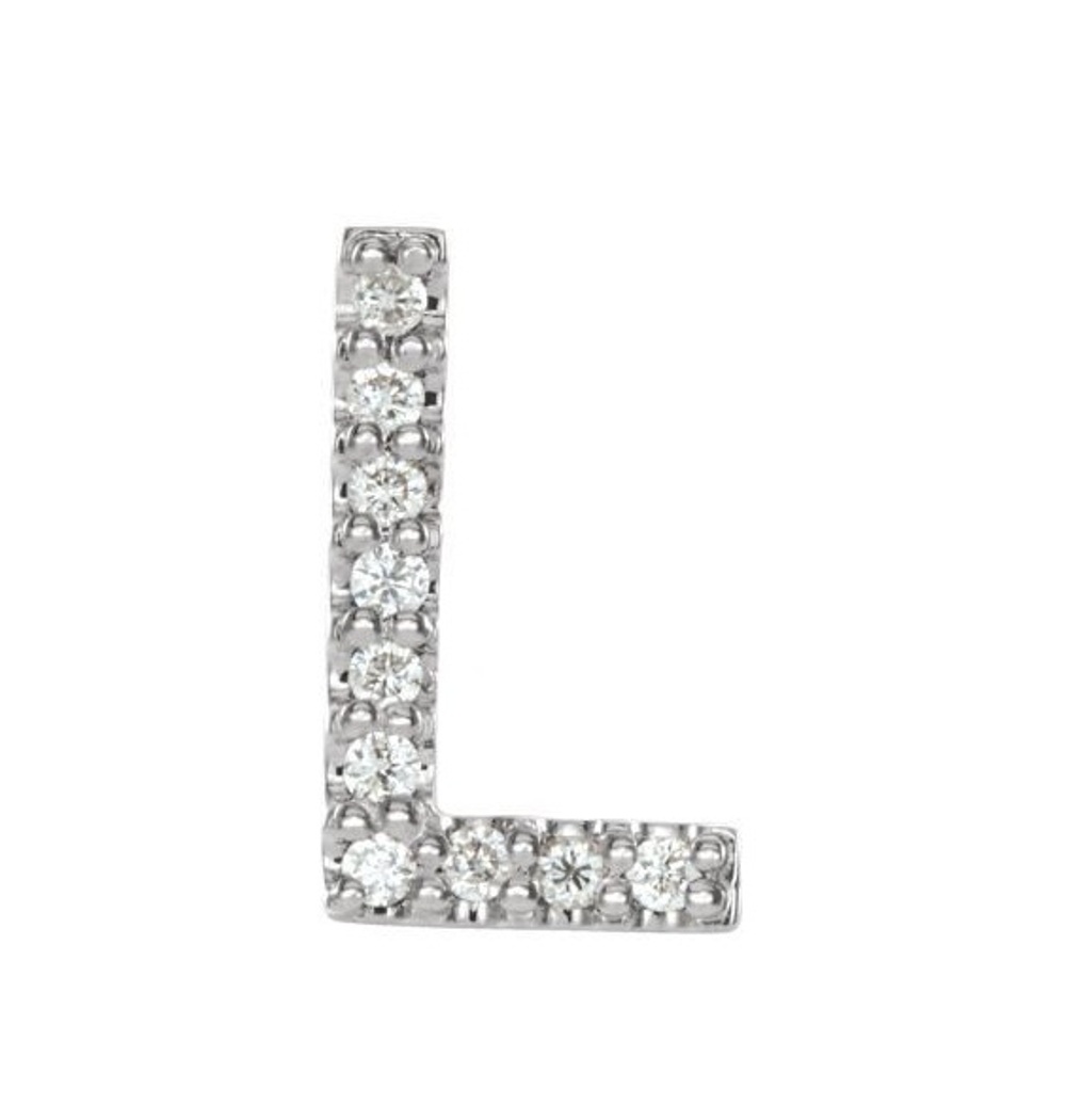 Rhodium-Plated 14k White Gold Diamond Letter 'L' Initial Stud Earring 