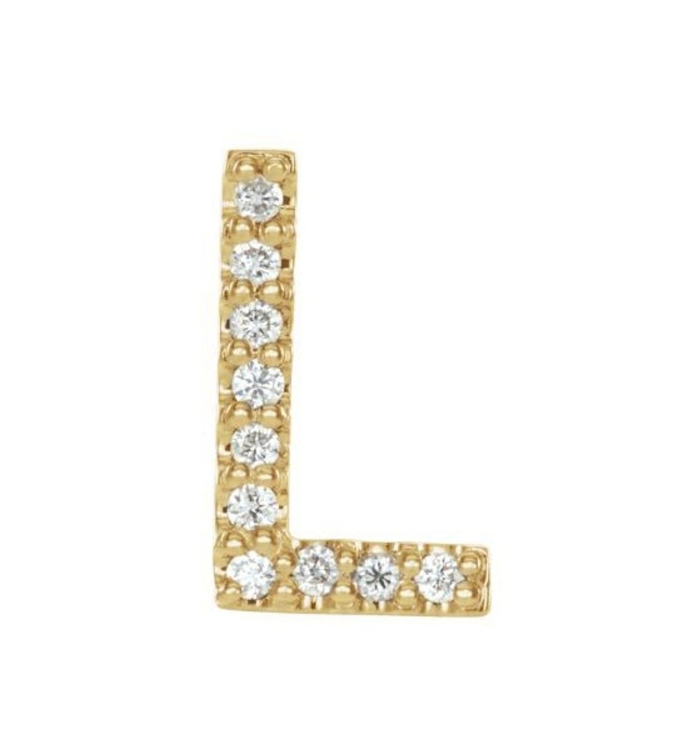 14k Yellow Gold Gold Diamond Letter 'L' Initial Stud Earring 