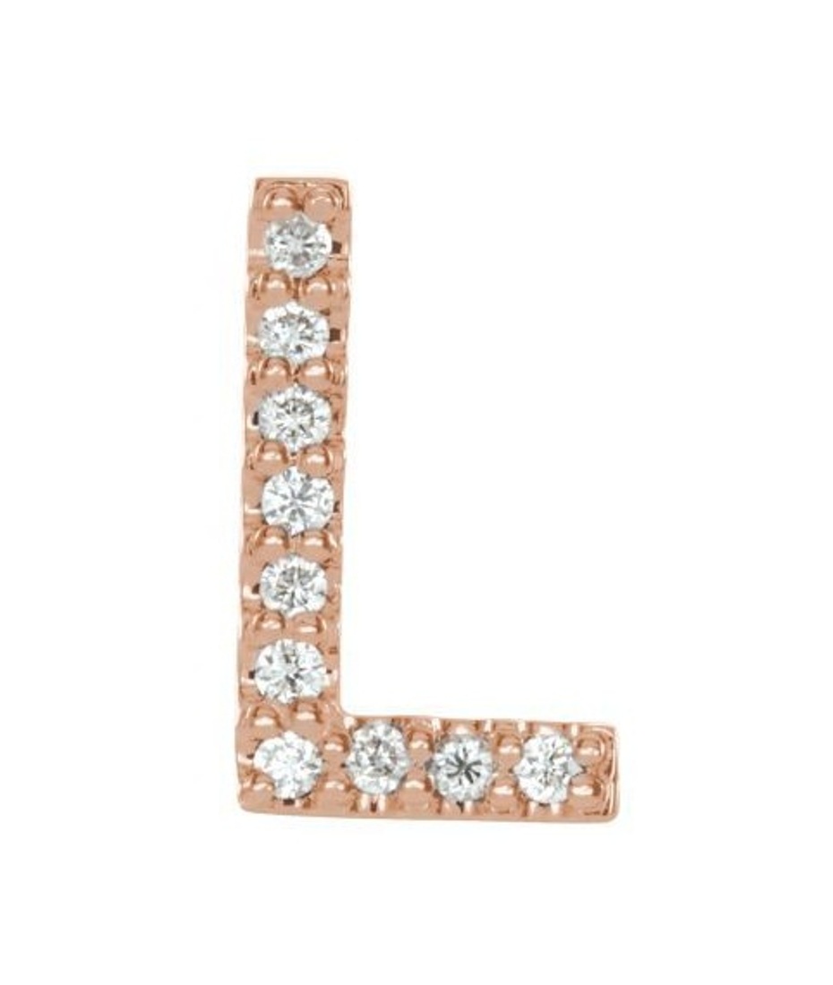 14k Rose Gold Diamond Letter 'L' Initial Stud Earring 