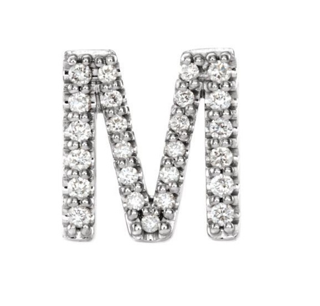 Rhodium-Plated 14k White Gold Diamond Letter 'M' Initial Stud Earring 