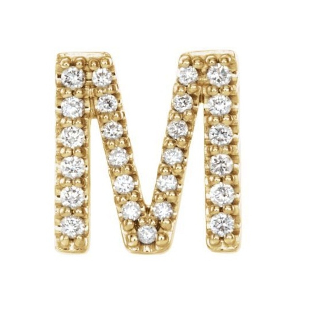 14k Yellow Gold Gold Diamond Letter 'M' Initial Stud Earring 