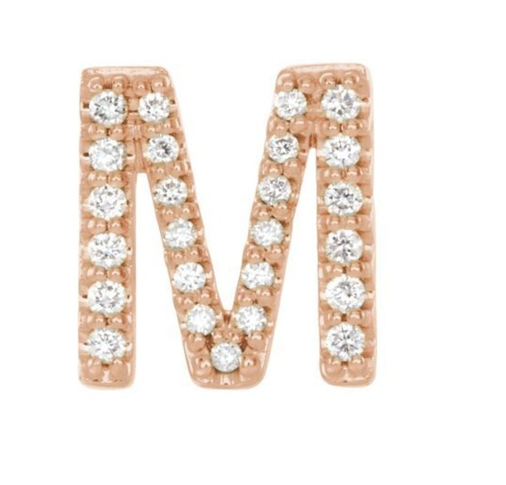 14k Rose Gold Diamond Letter 'M' Initial Stud Earring 