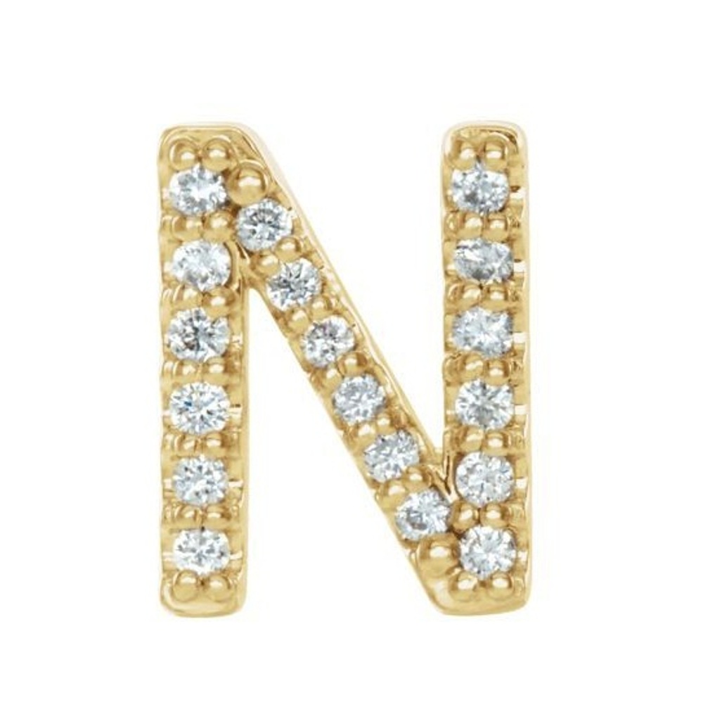 14k Yellow Gold Gold Diamond Letter 'N' Initial Stud Earring 