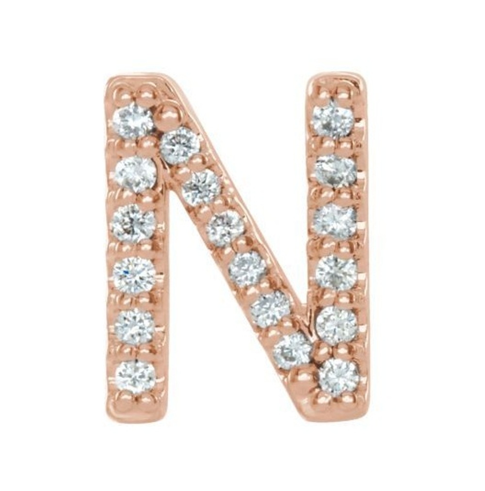 14k Rose Gold Diamond Letter 'N' Initial Stud Earring 