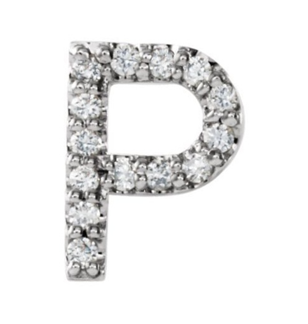 Rhodium-Plated 14k White Gold Diamond Letter 'P' Initial Stud Earring 