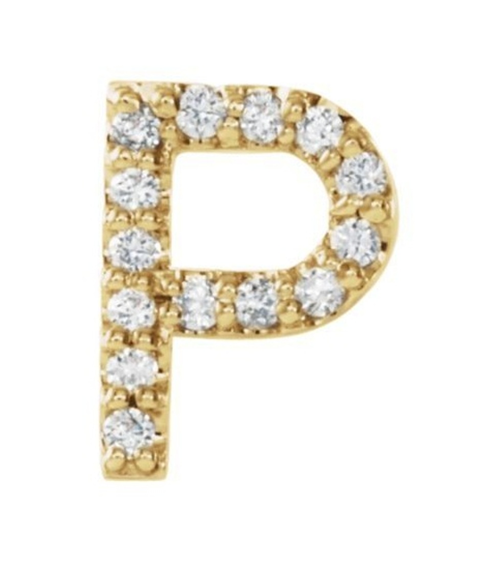 14k Yellow Gold Gold Diamond Letter 'P' Initial Stud Earring 