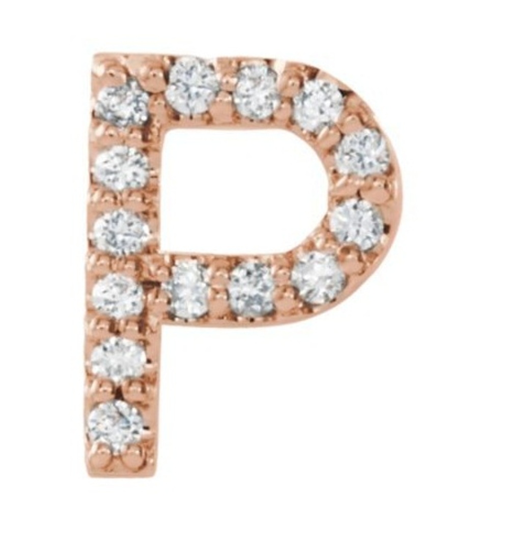 14k Rose Gold Diamond Letter 'P' Initial Stud Earring 