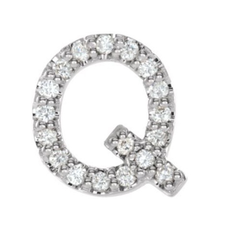 Rhodium-Plated 14k White Gold Diamond Letter 'Q' Initial Stud Earring 