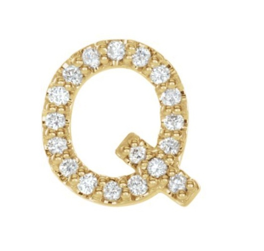 14k Yellow Gold Gold Diamond Letter 'Q' Initial Stud Earring 