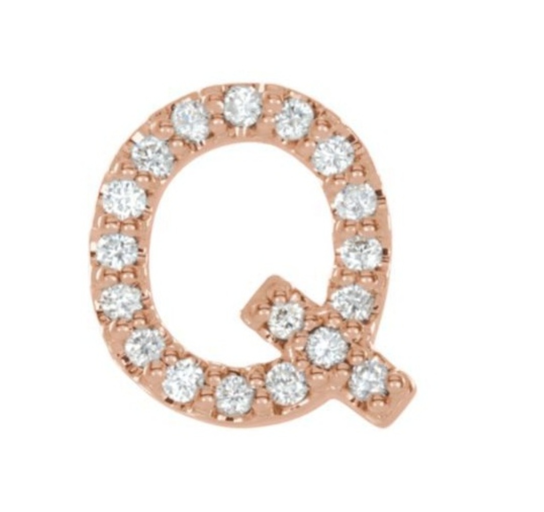 14k Rose Gold Diamond Letter 'Q' Initial Stud Earring 