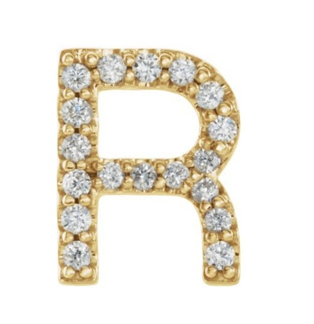 14k Yellow Gold Gold Diamond Letter 'R' Initial Stud Earring 