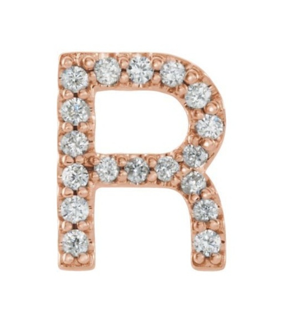 14k Rose Gold Diamond Letter 'R' Initial Stud Earring 