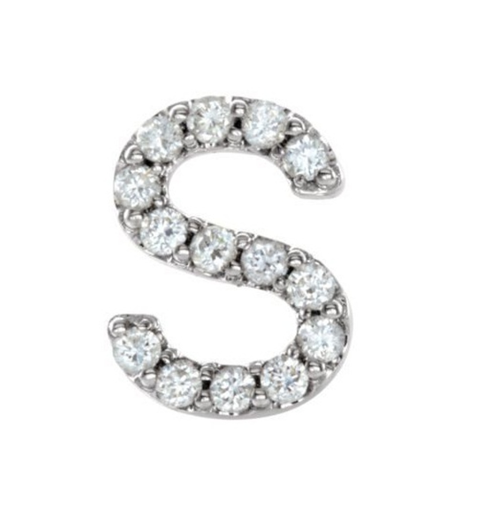 Rhodium-Plated 14k White Gold Diamond Letter 'S' Initial Stud Earring 