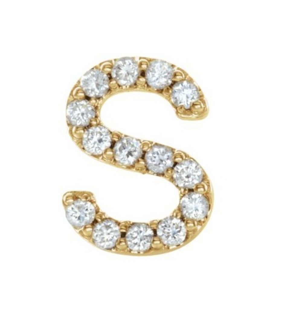 14k Yellow Gold Gold Diamond Letter 'S' Initial Stud Earring 