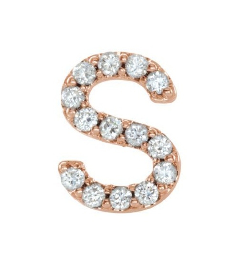 14k Rose Gold Diamond Letter 'S' Initial Stud Earring 