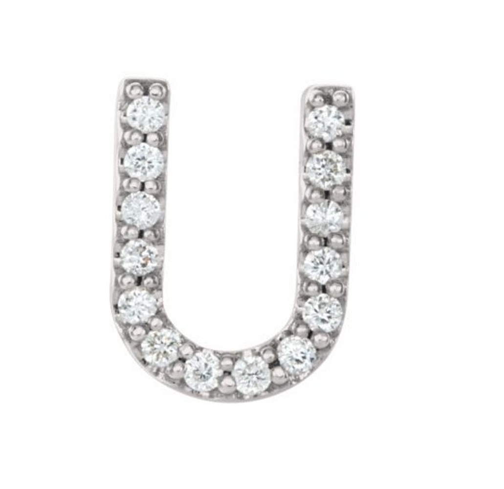 Rhodium-Plated 14k White Gold Diamond Letter 'U' Initial Stud Earring 