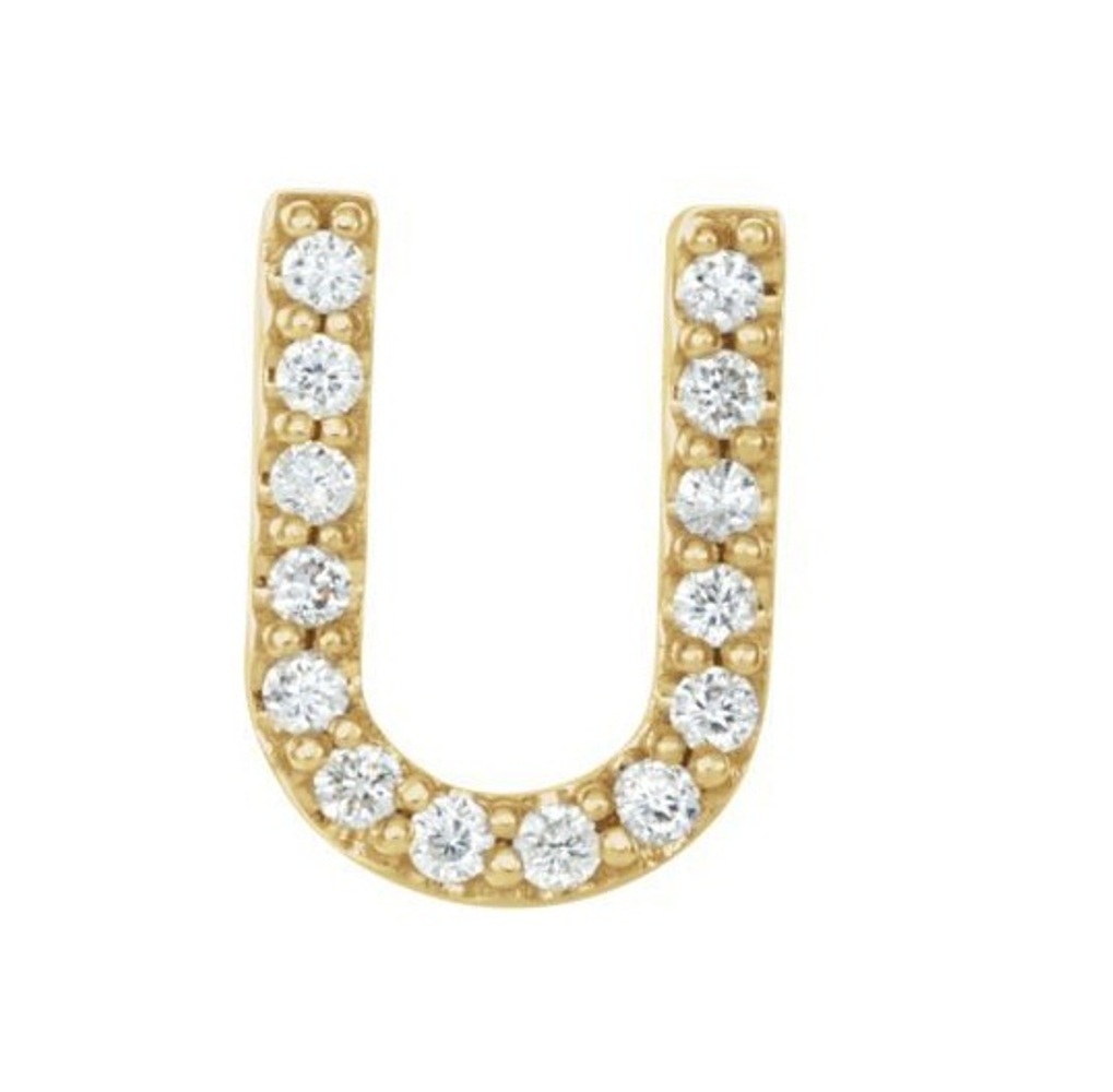 14k Yellow Gold Gold Diamond Letter 'U' Initial Stud Earring 