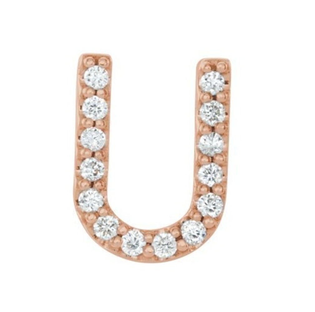 14k Rose Gold Diamond Letter 'U' Initial Stud Earring 