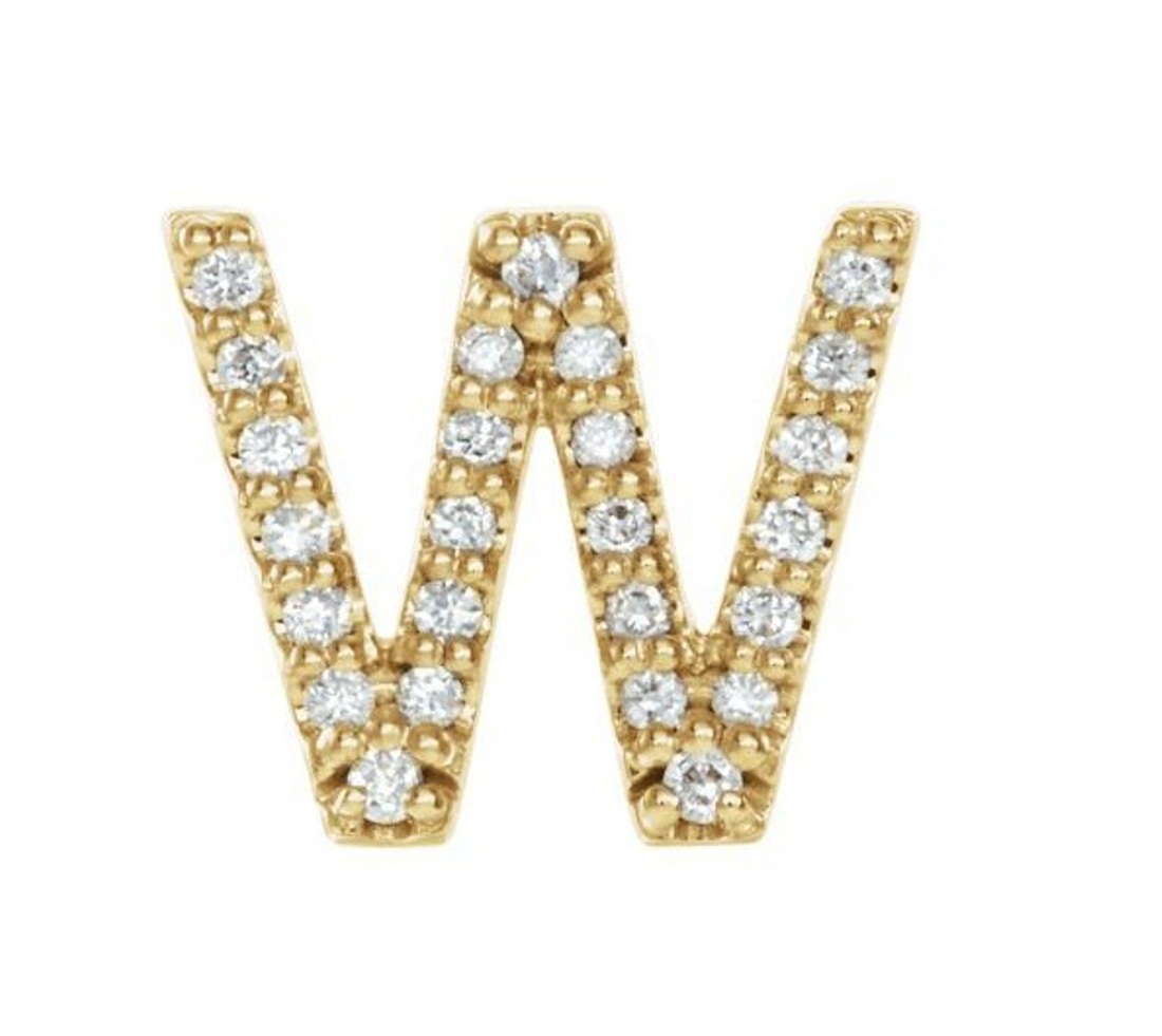 14k Yellow Gold Gold Diamond Letter 'W' Initial Stud Earring 