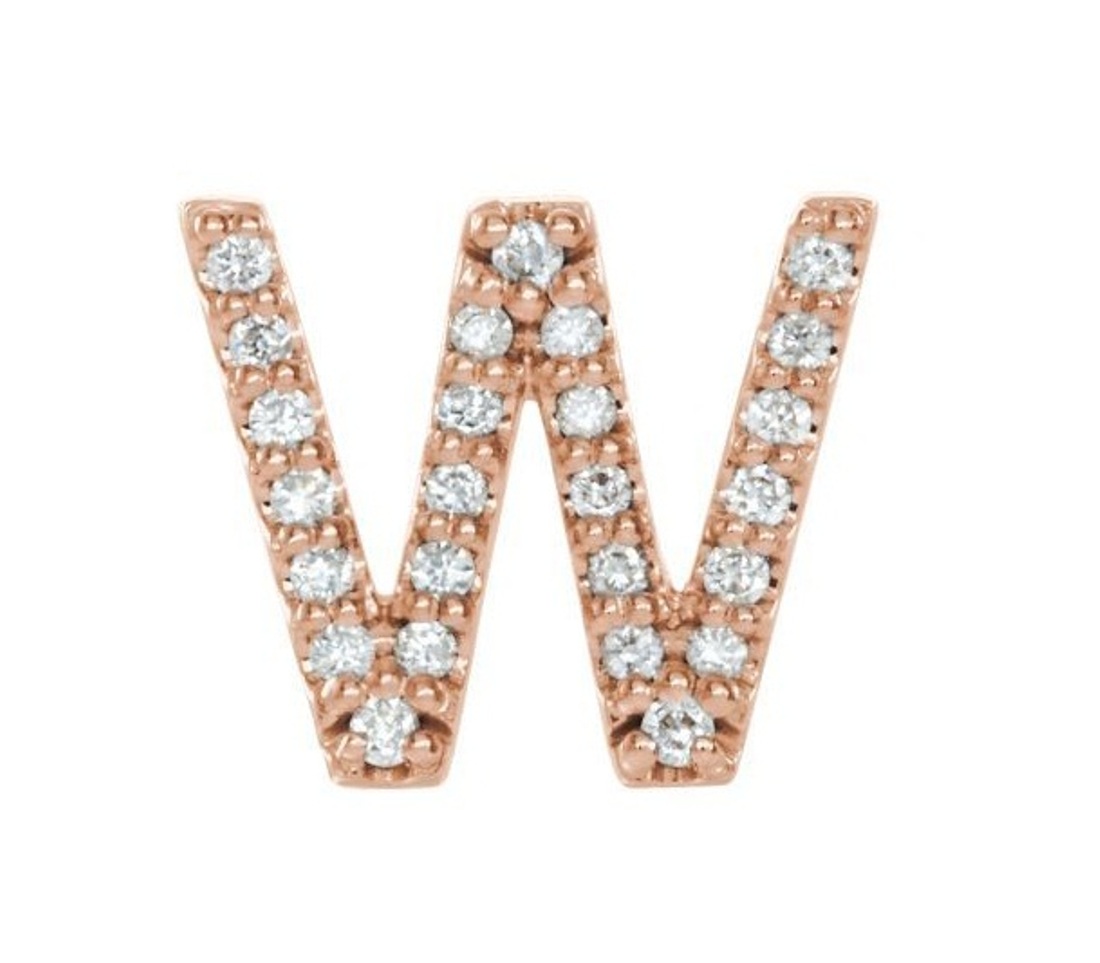 14k Rose Gold Diamond Letter 'W' Initial Stud Earring 