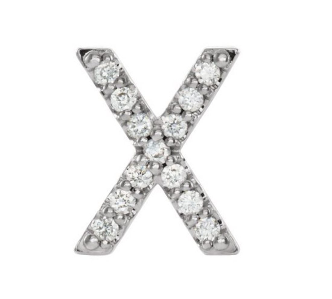 Rhodium-Plated 14k White Gold Diamond Letter 'X' Initial Stud Earring 