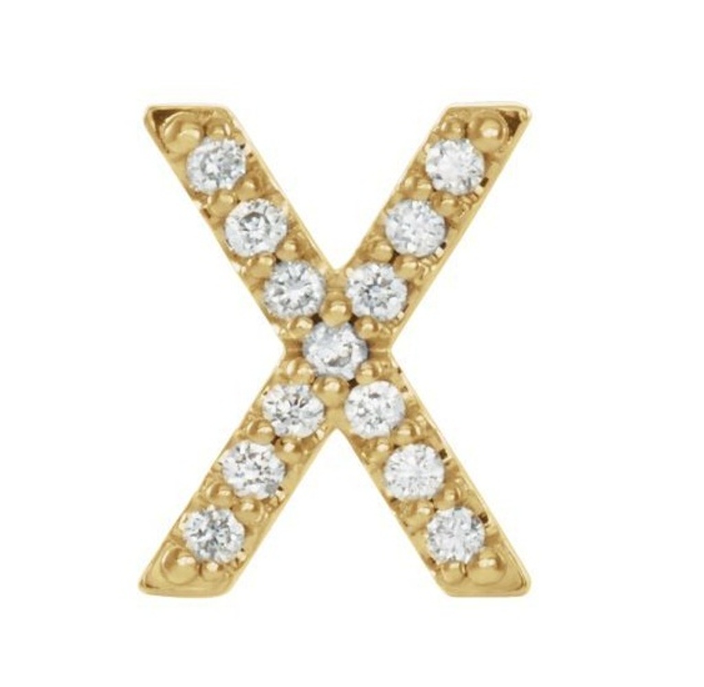 14k Yellow Gold Gold Diamond Letter 'X' Initial Stud Earring 