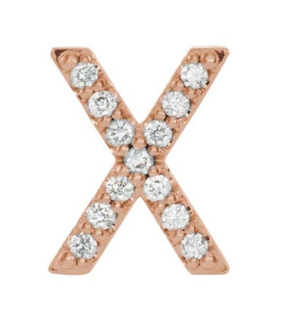 14k Rose Gold Diamond Letter 'X' Initial Stud Earring 