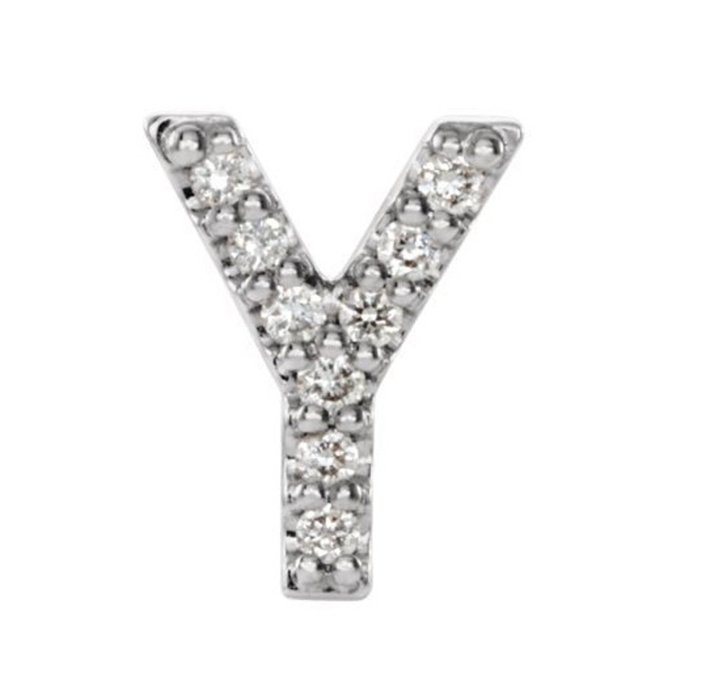 Rhodium-Plated 14k White Gold Diamond Letter 'Y' Initial Stud Earring 