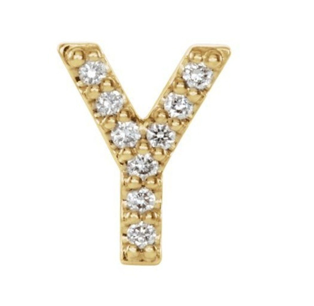 14k Yellow Gold Gold Diamond Letter 'Y' Initial Stud Earring 